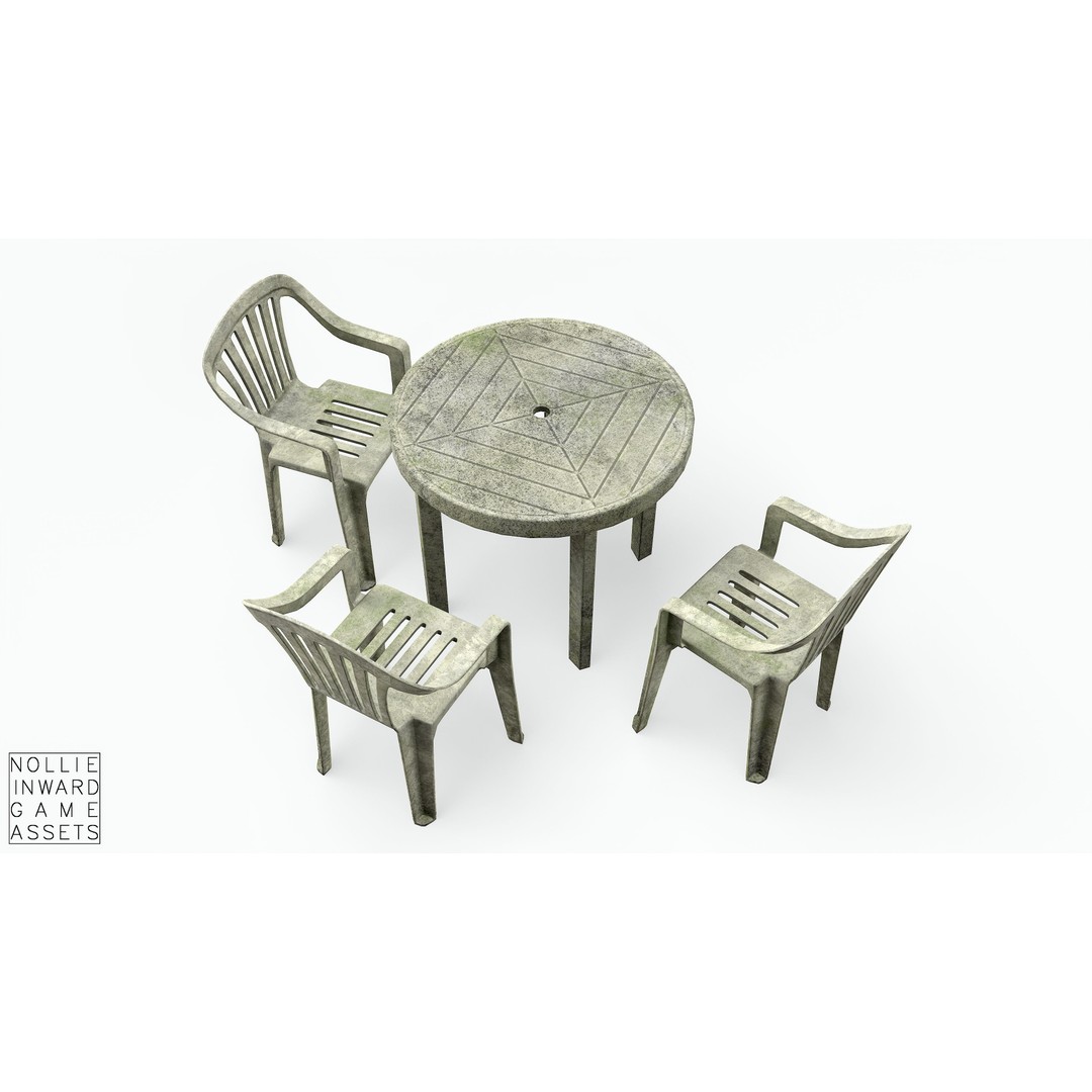 Garden Plastic Furniture 3D Model – Low Poly Outdoor Set, FBX - View 6