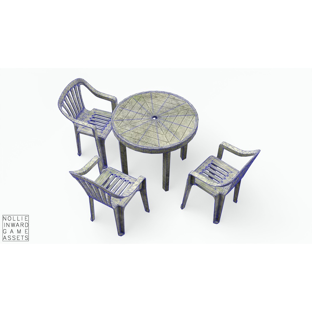 Garden Plastic Furniture 3D Model – Low Poly Outdoor Set, FBX - View 7