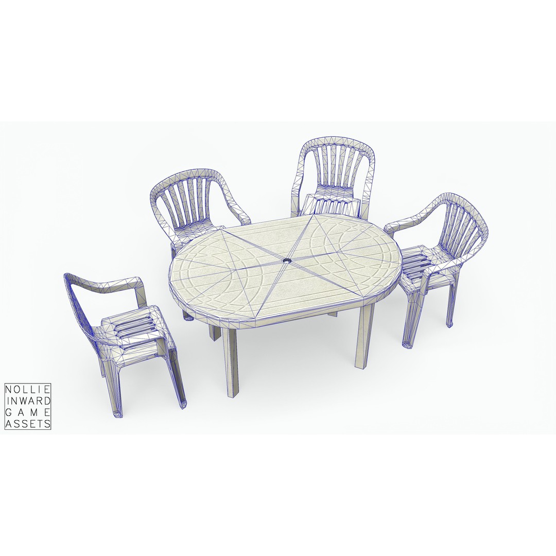 Garden Plastic Furniture 3D Model – Low Poly Outdoor Set, FBX - View 8