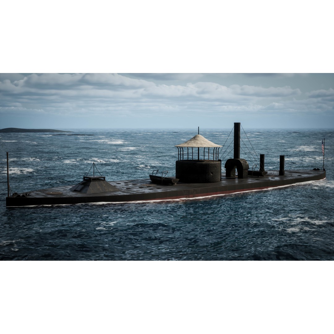 USS Monitor 3D Model – Detailed Ironclad Warship, Game Ready - View 11