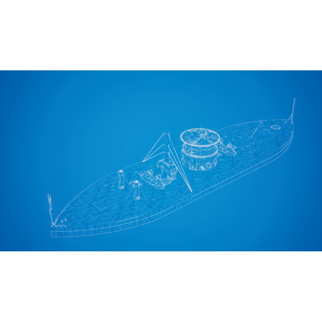 USS Monitor 3D Model – Detailed Ironclad Warship, Game Ready - View 17