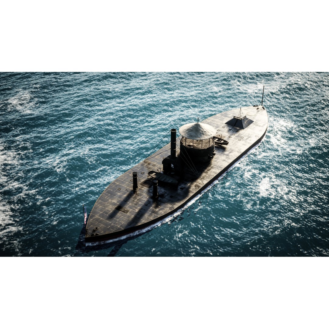 USS Monitor 3D Model – Detailed Ironclad Warship, Game Ready - View 3