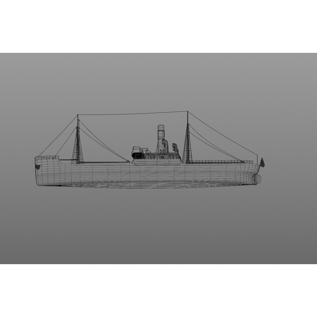 Karlsruhe 3D Model – Historic German Cargo Steamer Ship, Blender - View 10