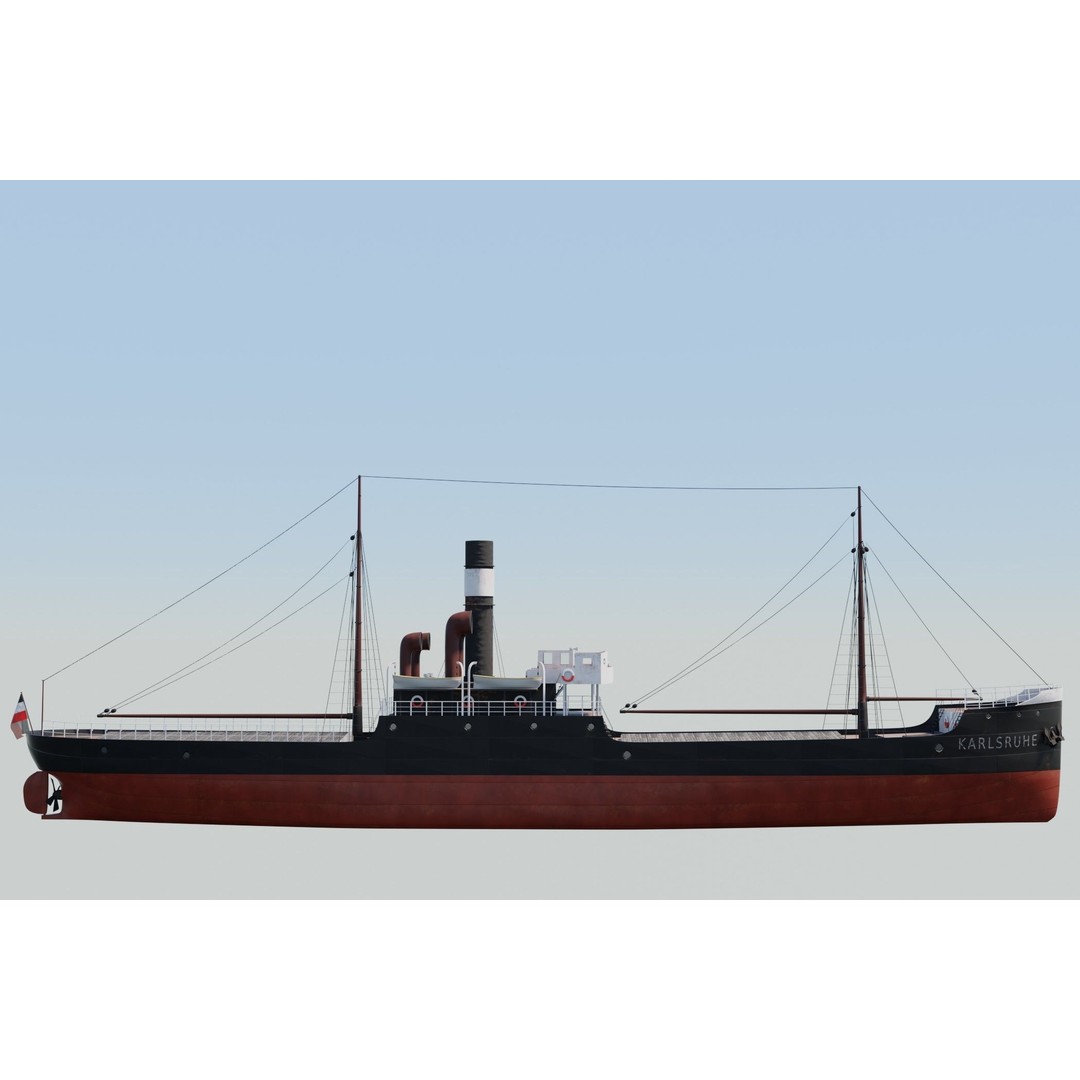 Karlsruhe 3D Model – Historic German Cargo Steamer Ship, Blender - View 11