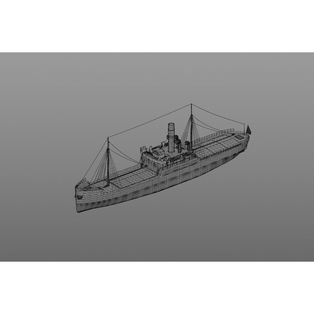 Karlsruhe 3D Model – Historic German Cargo Steamer Ship, Blender - View 12