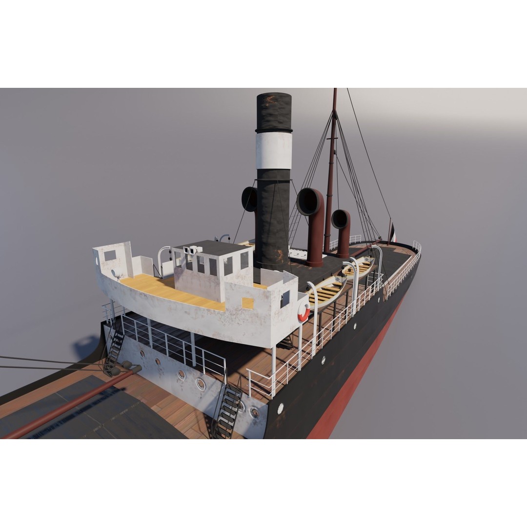 Karlsruhe 3D Model – Historic German Cargo Steamer Ship, Blender - View 13