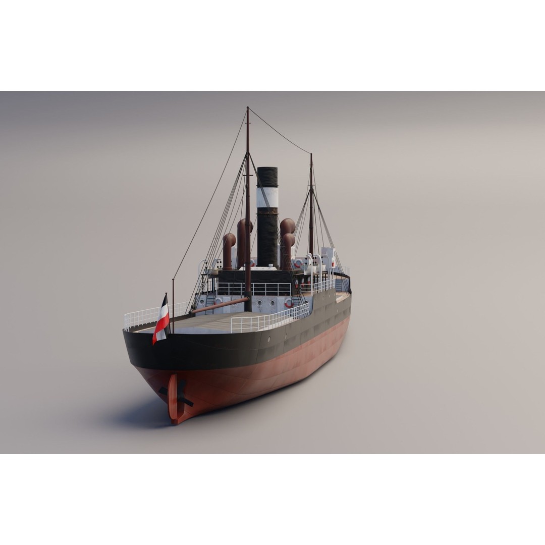 Karlsruhe 3D Model – Historic German Cargo Steamer Ship, Blender - View 5