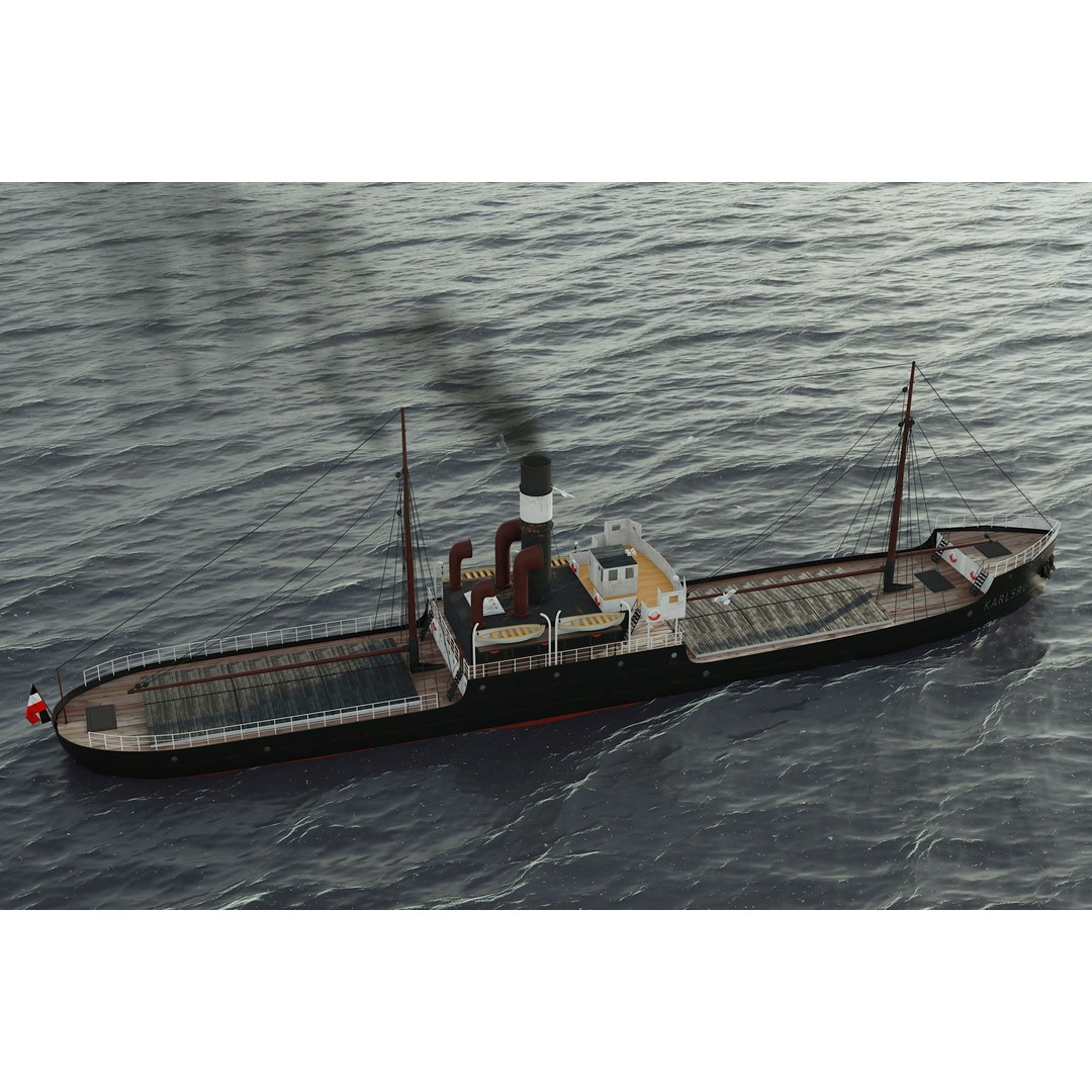 Karlsruhe 3D Model – Historic German Cargo Steamer Ship, Blender - View 6