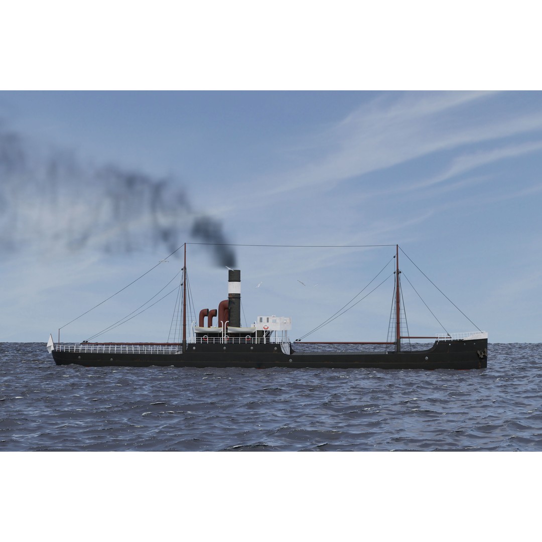 Karlsruhe 3D Model – Historic German Cargo Steamer Ship, Blender - View 9