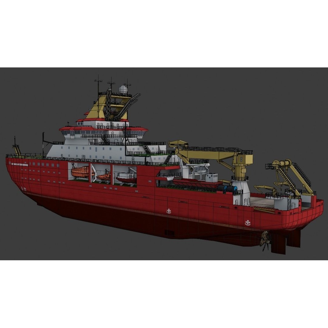 Antarctic Research Vessel 3D Model – Low Poly Industrial Watercraft, FBX