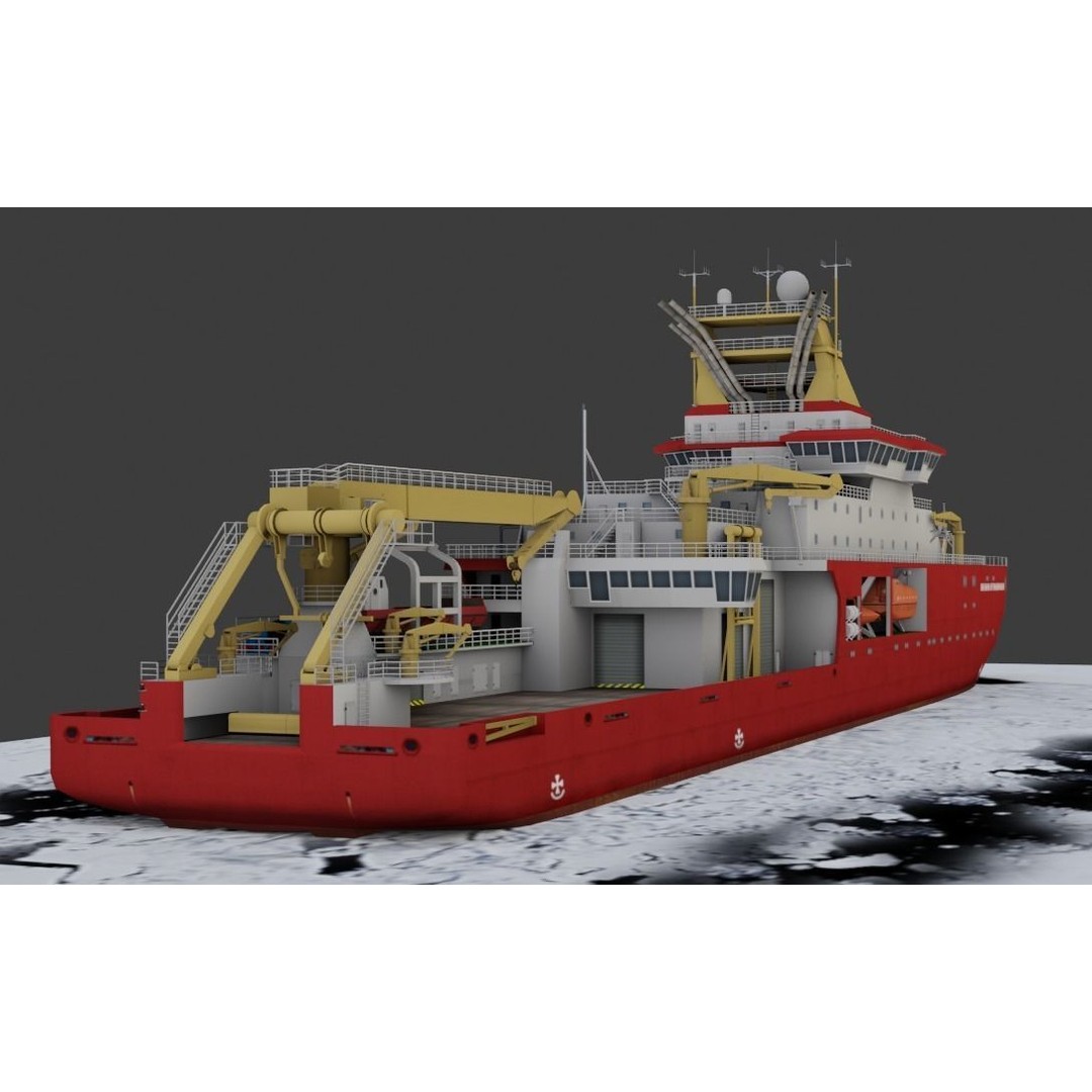 Antarctic Research Vessel 3D Model – Low Poly Industrial Watercraft, FBX - View 10