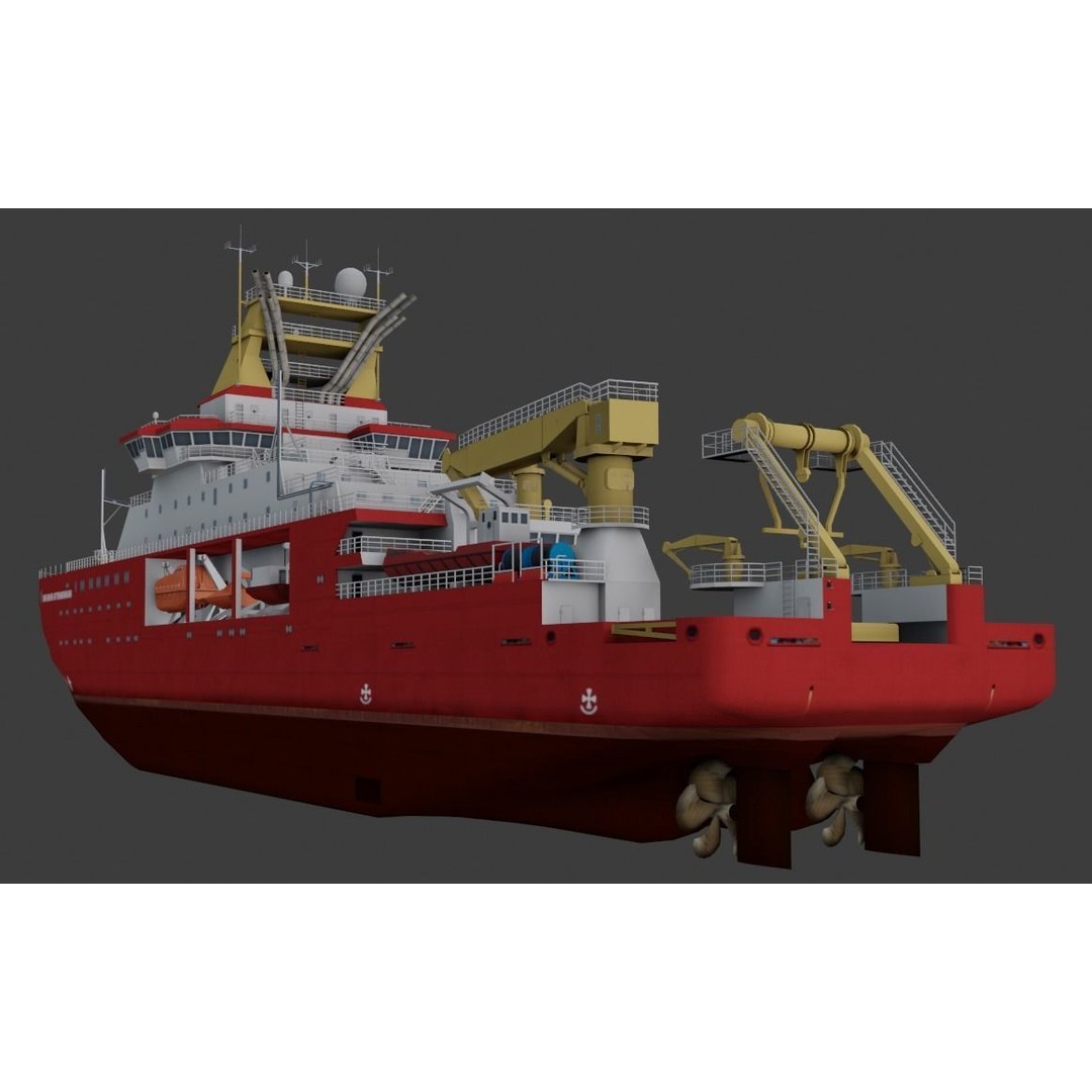 Antarctic Research Vessel 3D Model – Low Poly Industrial Watercraft, FBX - View 13