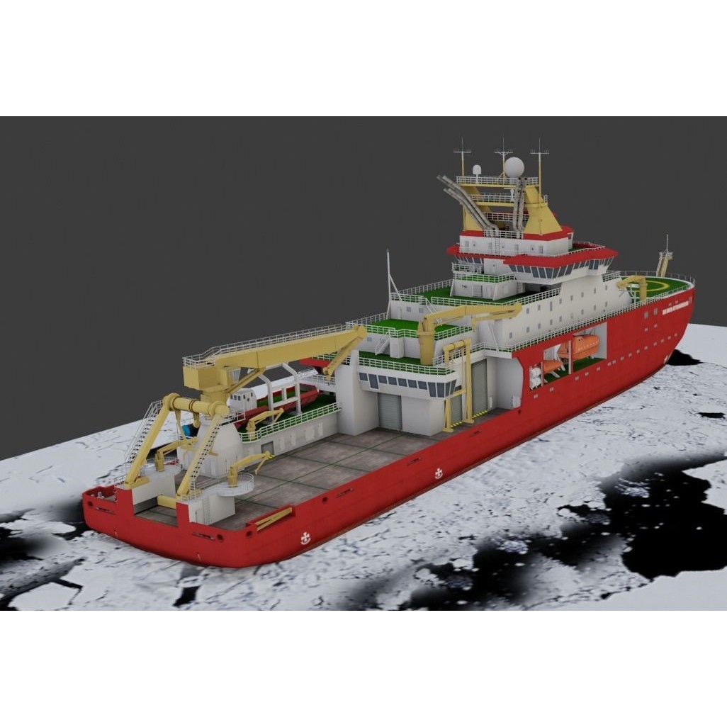 Antarctic Research Vessel 3D Model – Low Poly Industrial Watercraft, FBX - View 6