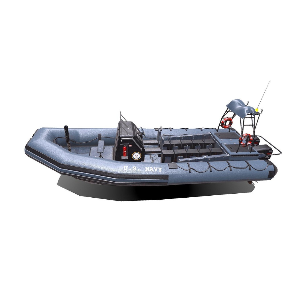Inflatable Patrol Boat 3D Model – Low Poly PBR Game Asset, FBX, OBJ - View 3