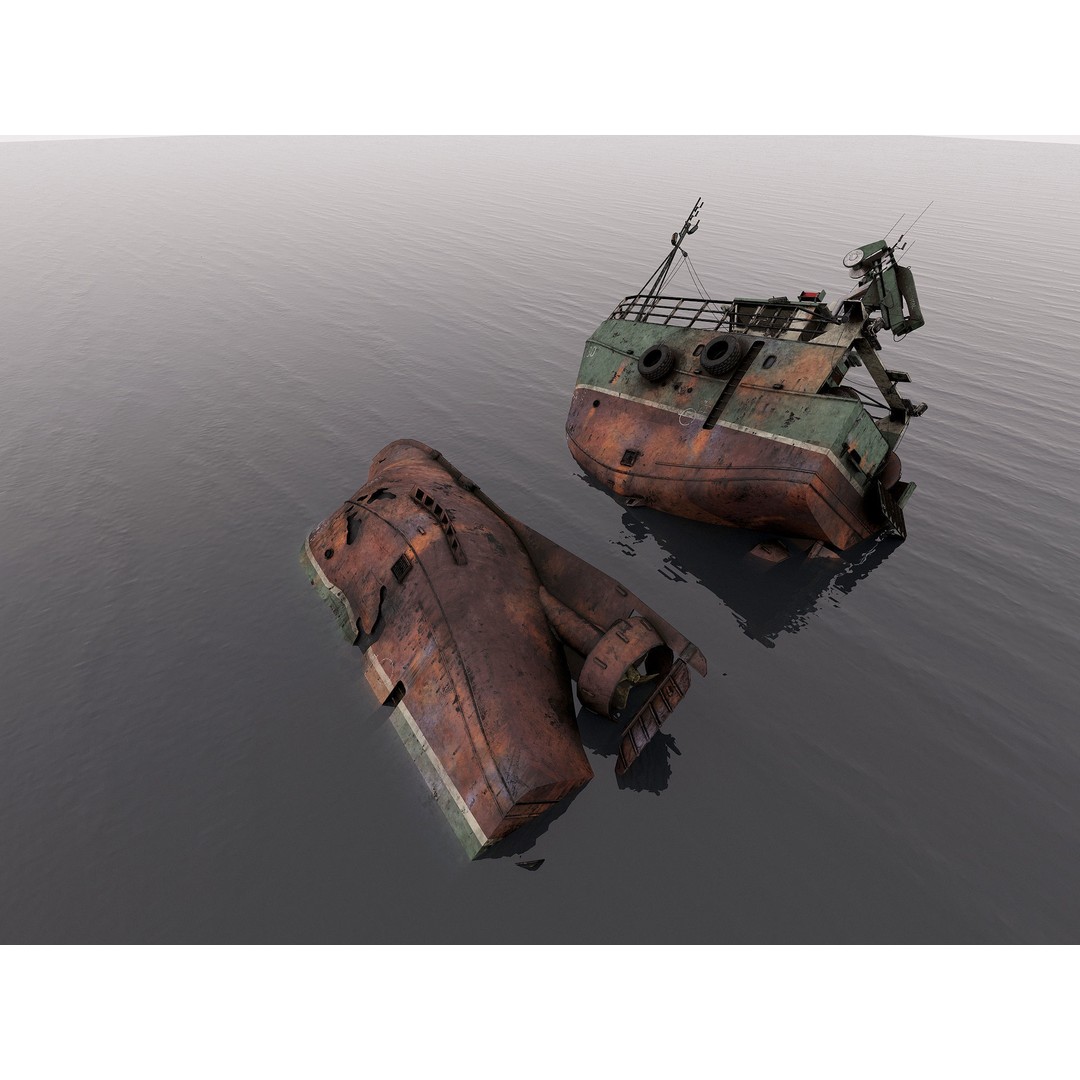 Fishing Trawler 3D Model – High Detail Shipwreck, FBX, OBJ - View 3
