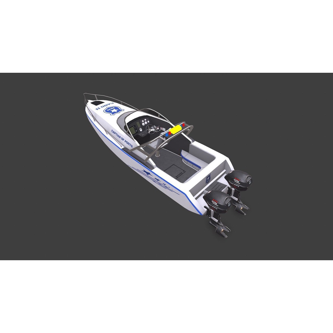 Police Speedboat 3D Model – Low Poly PBR Game Asset, FBX, OBJ - View 10