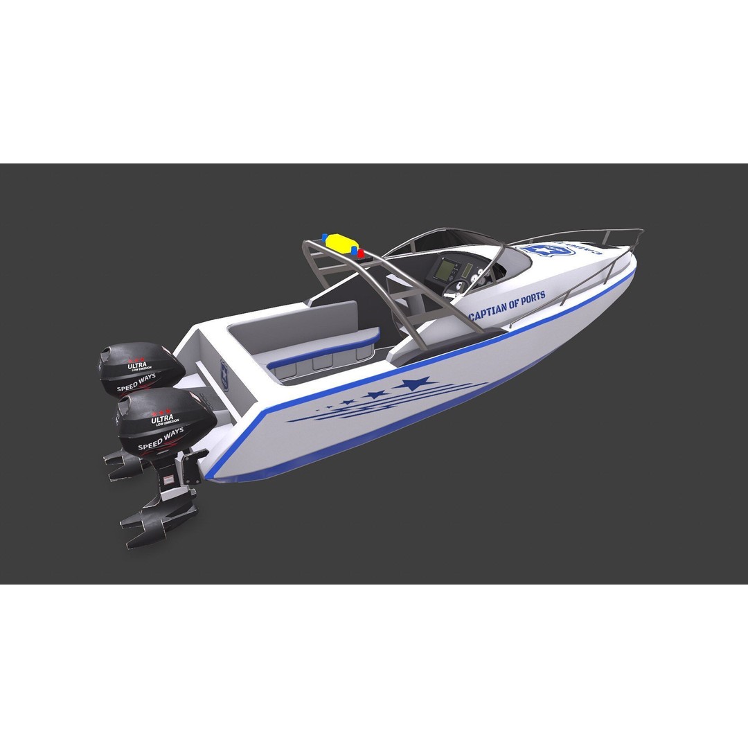 Police Speedboat 3D Model – Low Poly PBR Game Asset, FBX, OBJ - View 13