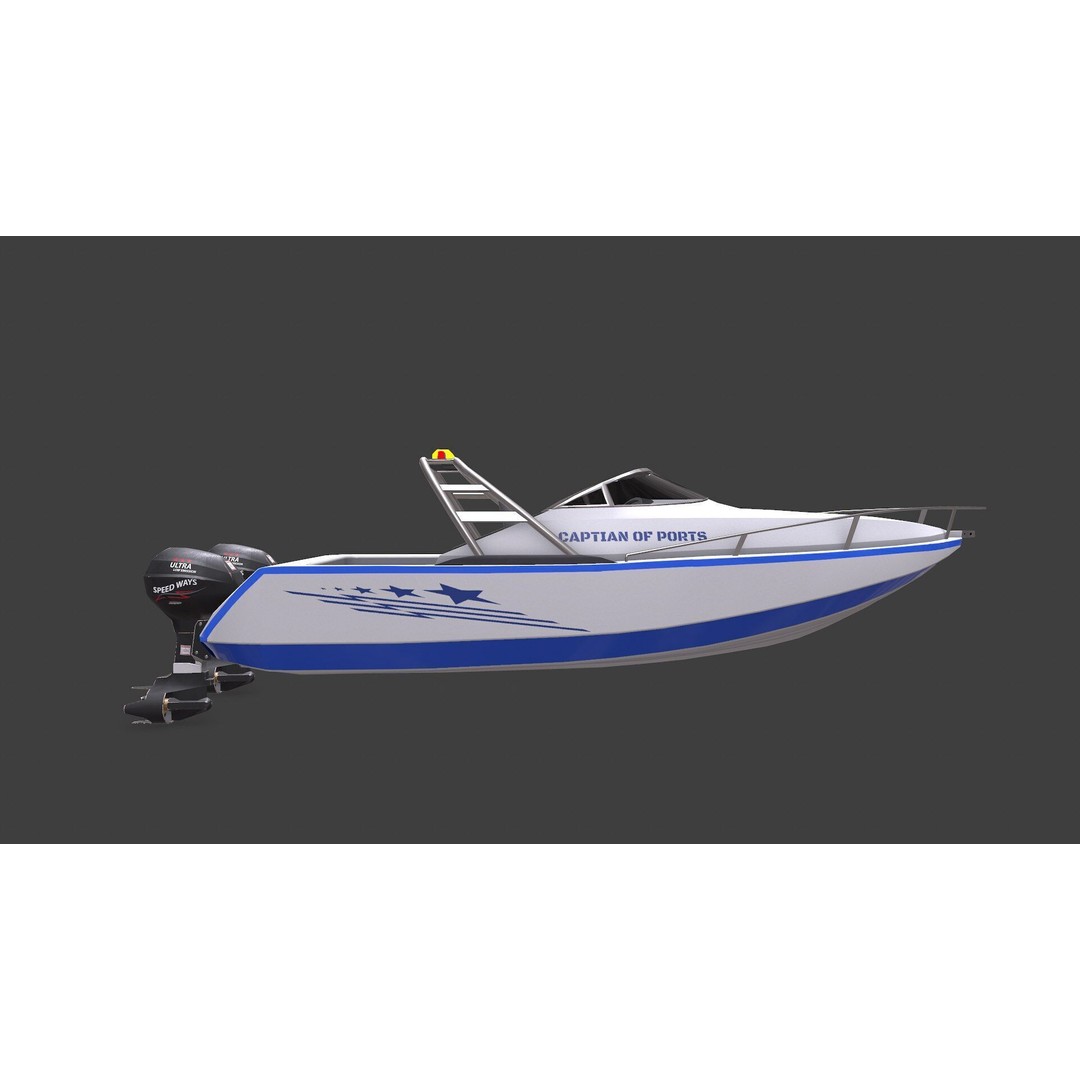Police Speedboat 3D Model – Low Poly PBR Game Asset, FBX, OBJ - View 15