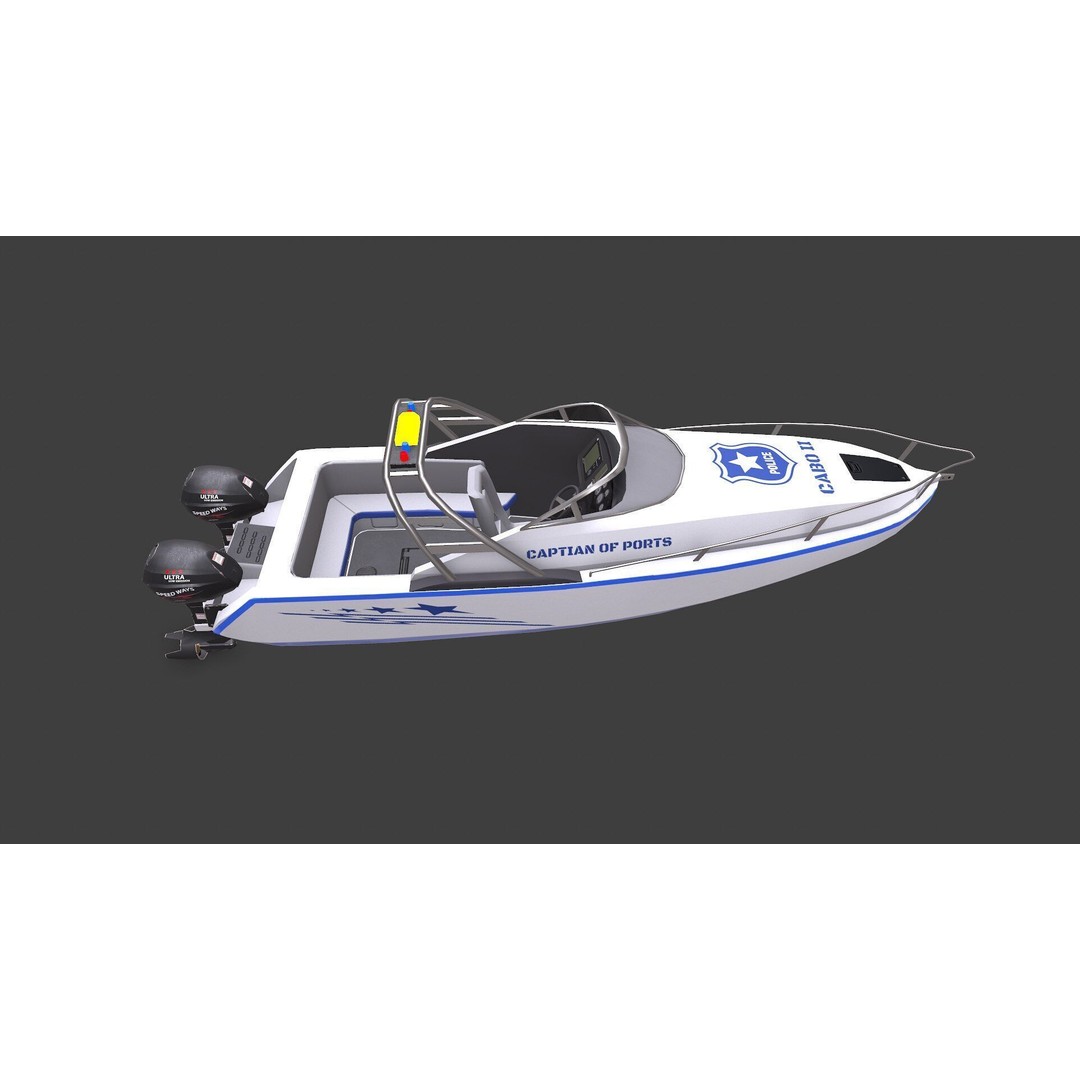 Police Speedboat 3D Model – Low Poly PBR Game Asset, FBX, OBJ - View 18