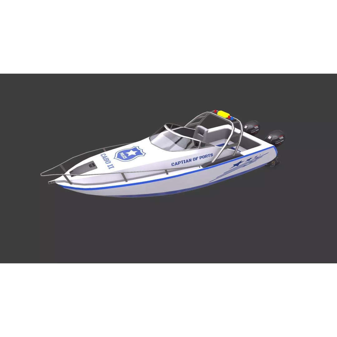 Police Speedboat 3D Model – Low Poly PBR Game Asset, FBX, OBJ - View 2