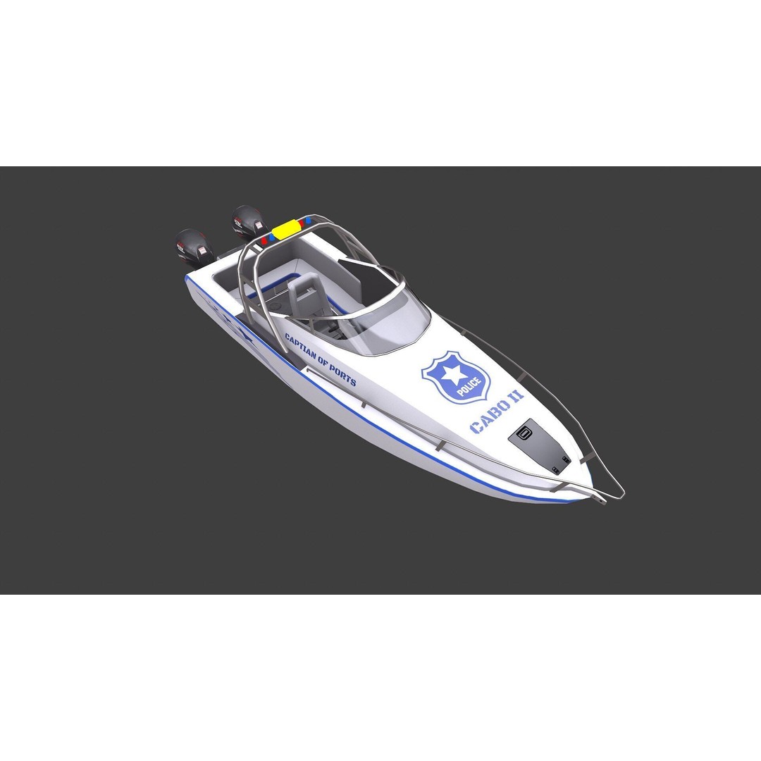 Police Speedboat 3D Model – Low Poly PBR Game Asset, FBX, OBJ - View 21