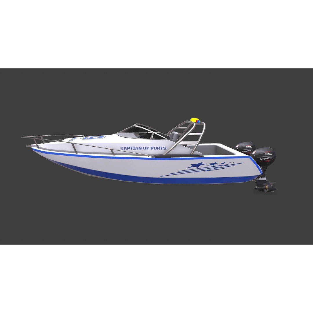 Police Speedboat 3D Model – Low Poly PBR Game Asset, FBX, OBJ - View 4