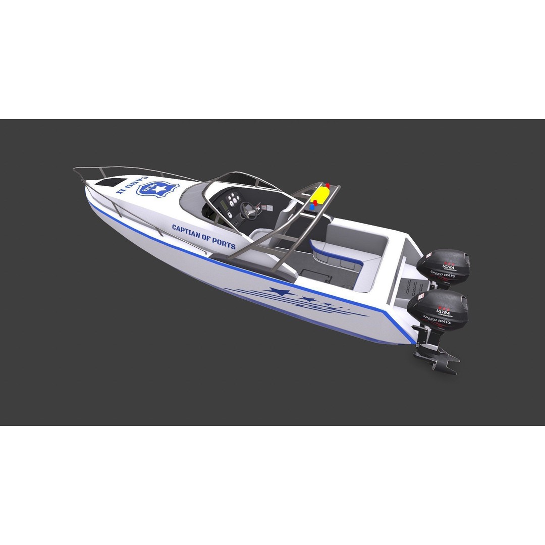 Police Speedboat 3D Model – Low Poly PBR Game Asset, FBX, OBJ - View 5