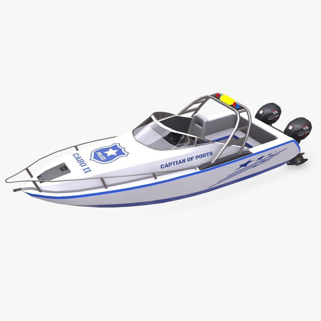 Police Speedboat 3D Model – Low Poly PBR Game Asset, FBX, OBJ - View 51