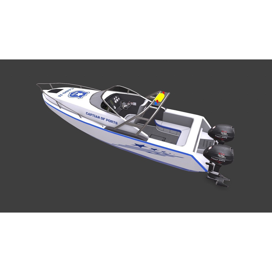 Police Speedboat 3D Model – Low Poly PBR Game Asset, FBX, OBJ - View 6