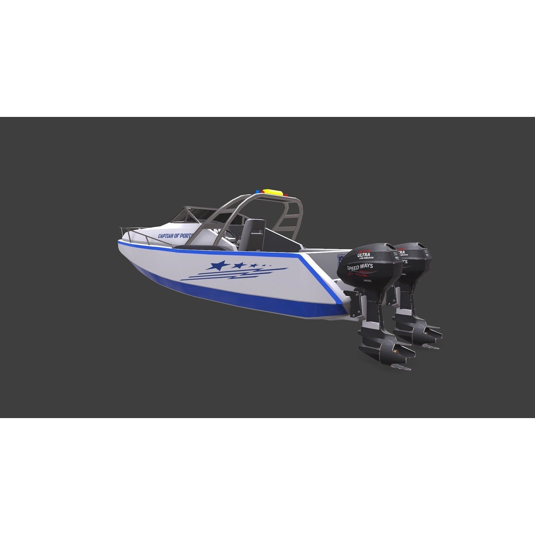Police Speedboat 3D Model – Low Poly PBR Game Asset, FBX, OBJ - View 7