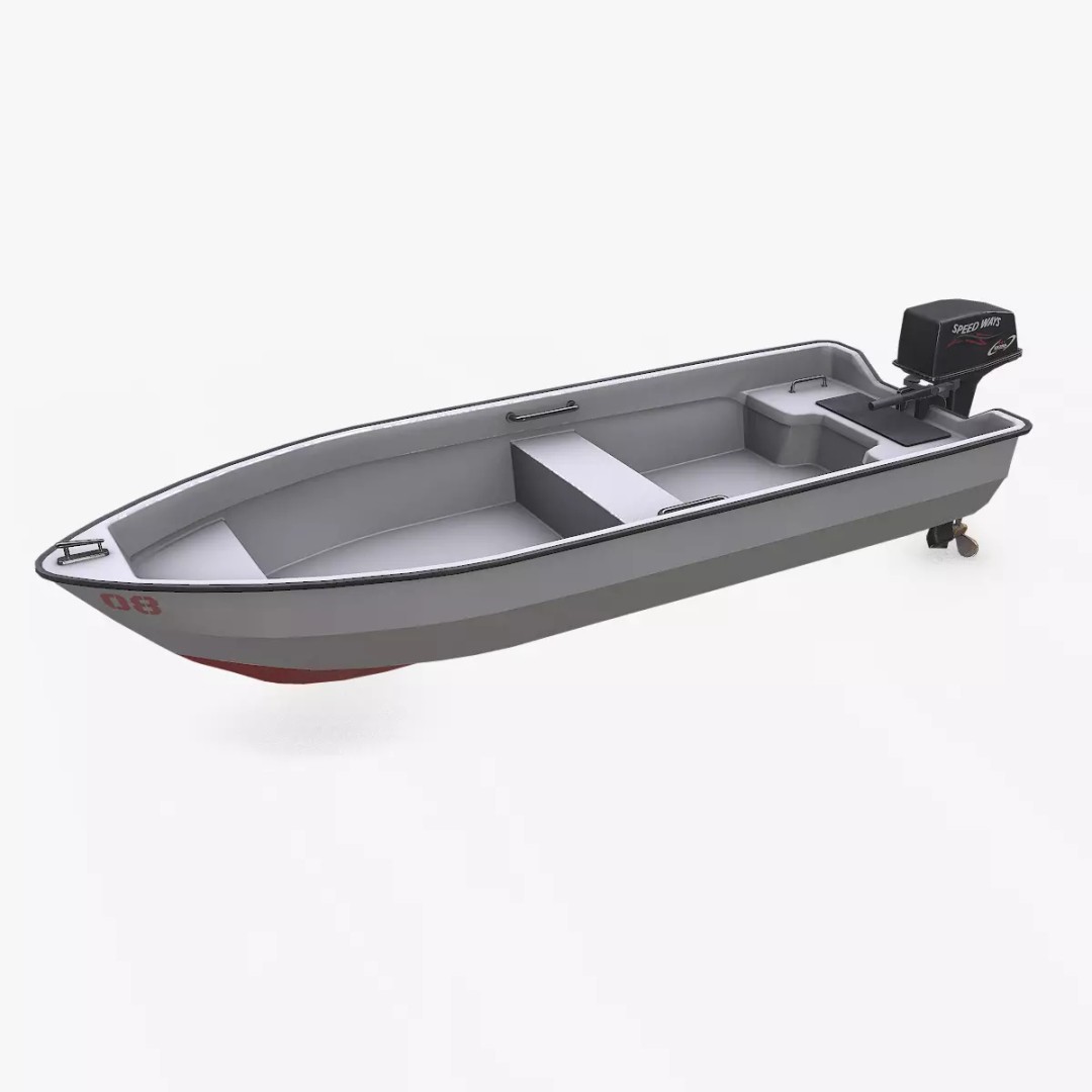 Small Motorboat 3D Model – Low Poly PBR Game Asset, FBX, OBJ - View 2