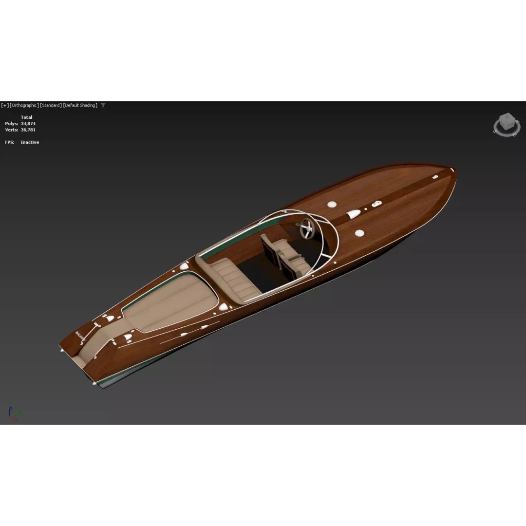 Classic Wooden Runabout Speedboat 3D Model – PBR Game-Ready Asset, FBX - View 3