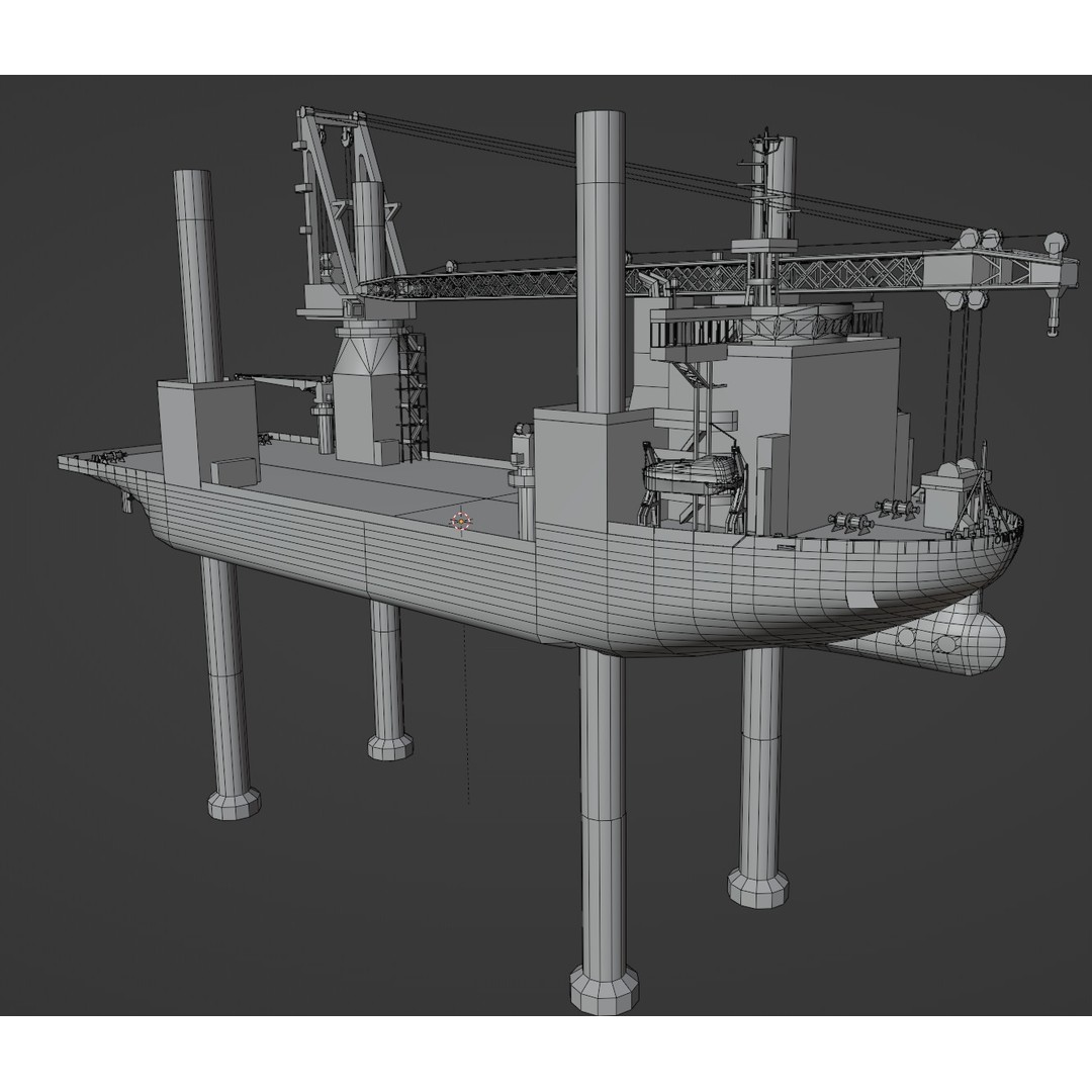 Offshore Installation Vessel 3D Model – Low Poly Industrial Watercraft, FBX - View 4
