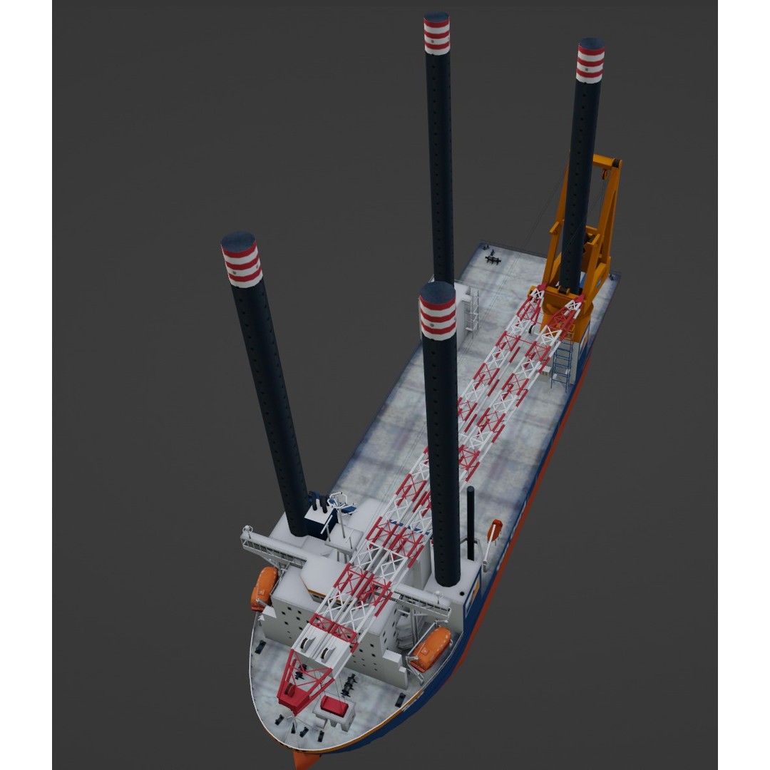 Offshore Installation Vessel 3D Model – Low Poly Industrial Watercraft, FBX - View 8
