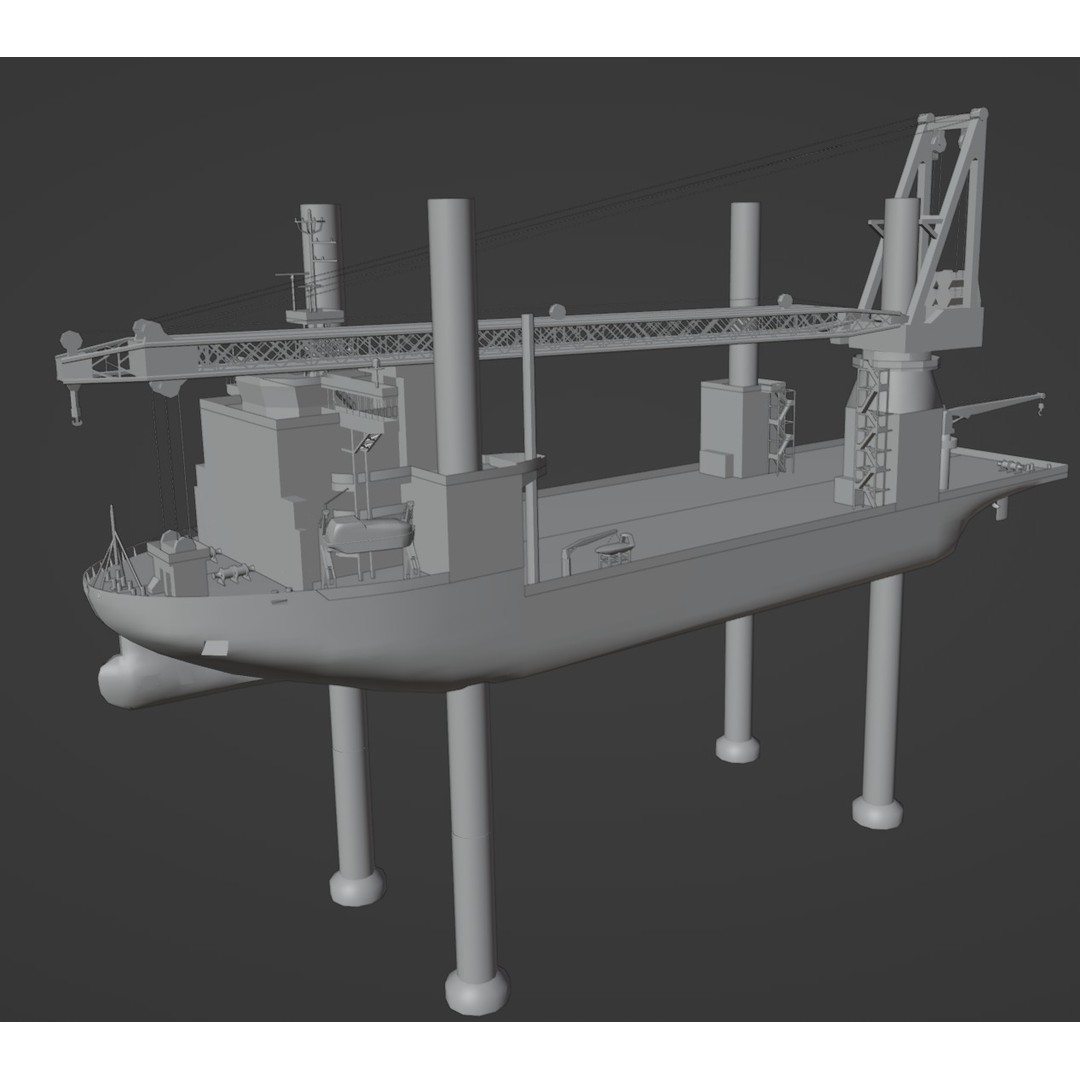 Offshore Installation Vessel 3D Model – Low Poly Industrial Watercraft, FBX - View 9
