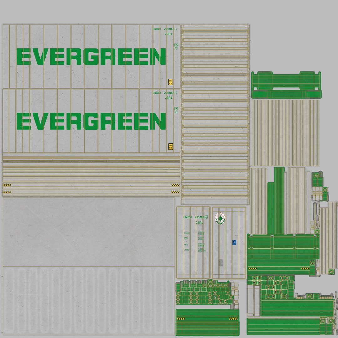 20ft Evergreen Shipping Container Reefer 3D Model – PBR High Cube, FBX - View 11