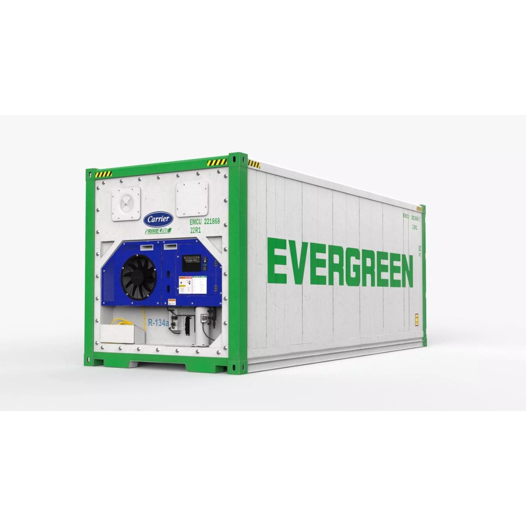20ft Evergreen Shipping Container Reefer 3D Model – PBR High Cube, FBX - View 2