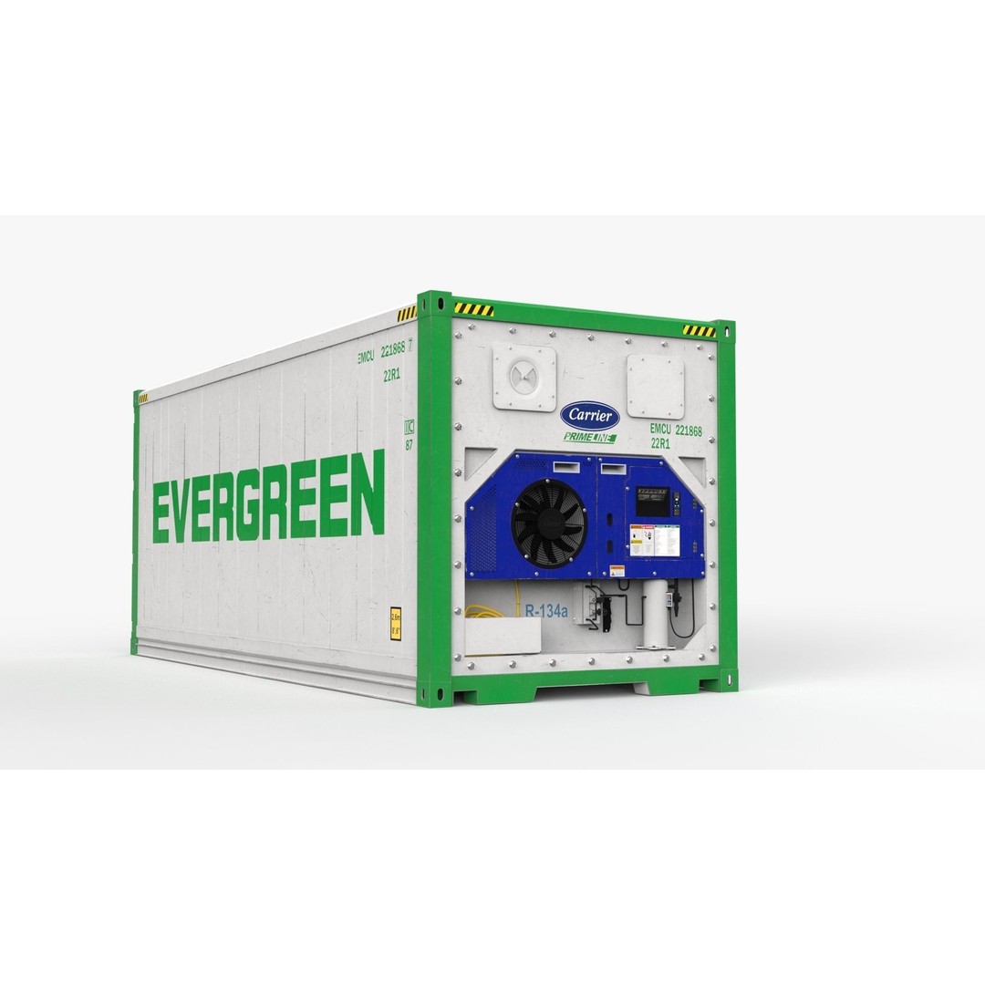 20ft Evergreen Shipping Container Reefer 3D Model – PBR High Cube, FBX - View 3