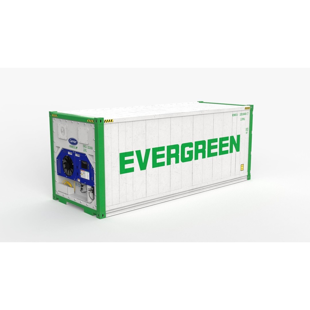 20ft Evergreen Shipping Container Reefer 3D Model – PBR High Cube, FBX - View 5