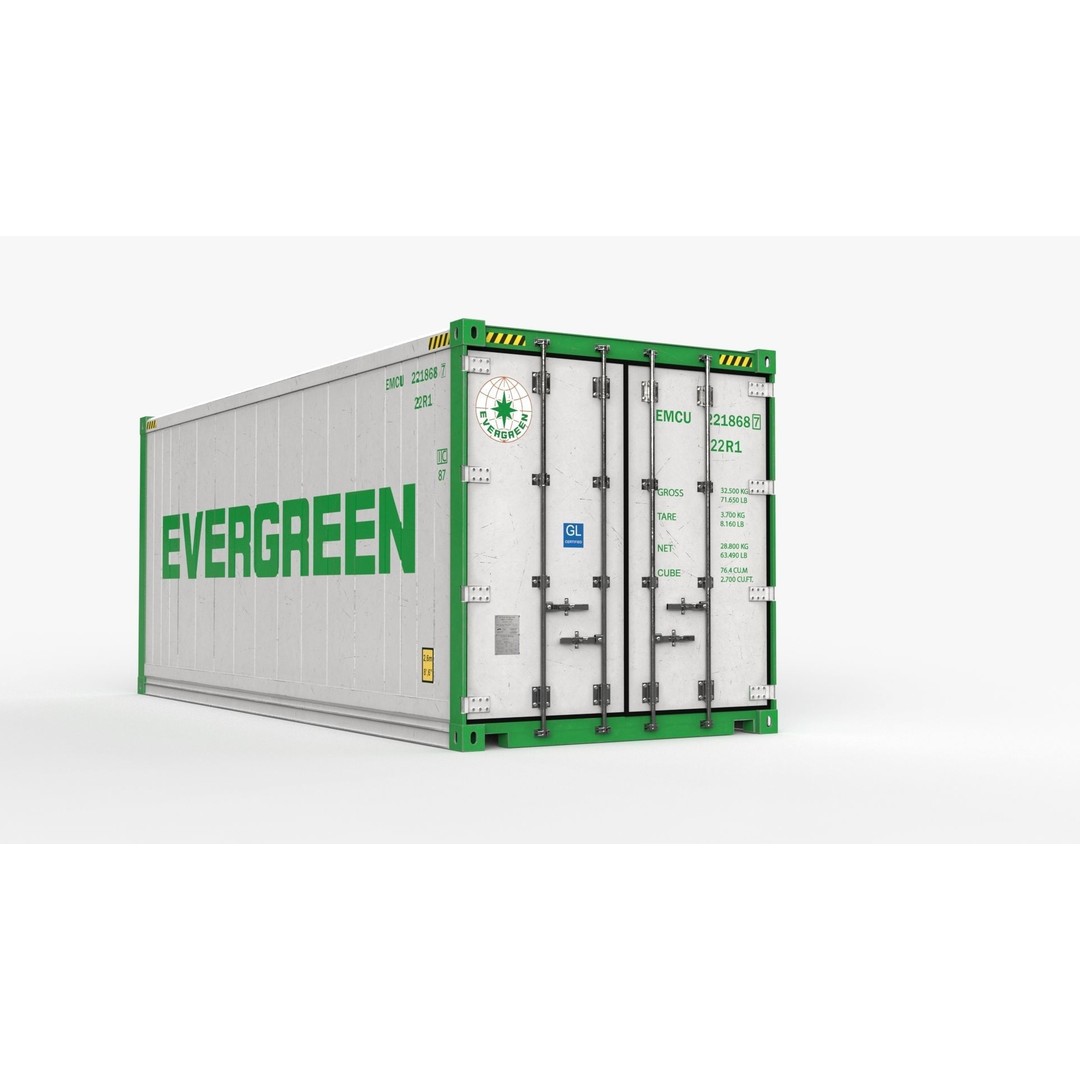 20ft Evergreen Shipping Container Reefer 3D Model – PBR High Cube, FBX - View 6