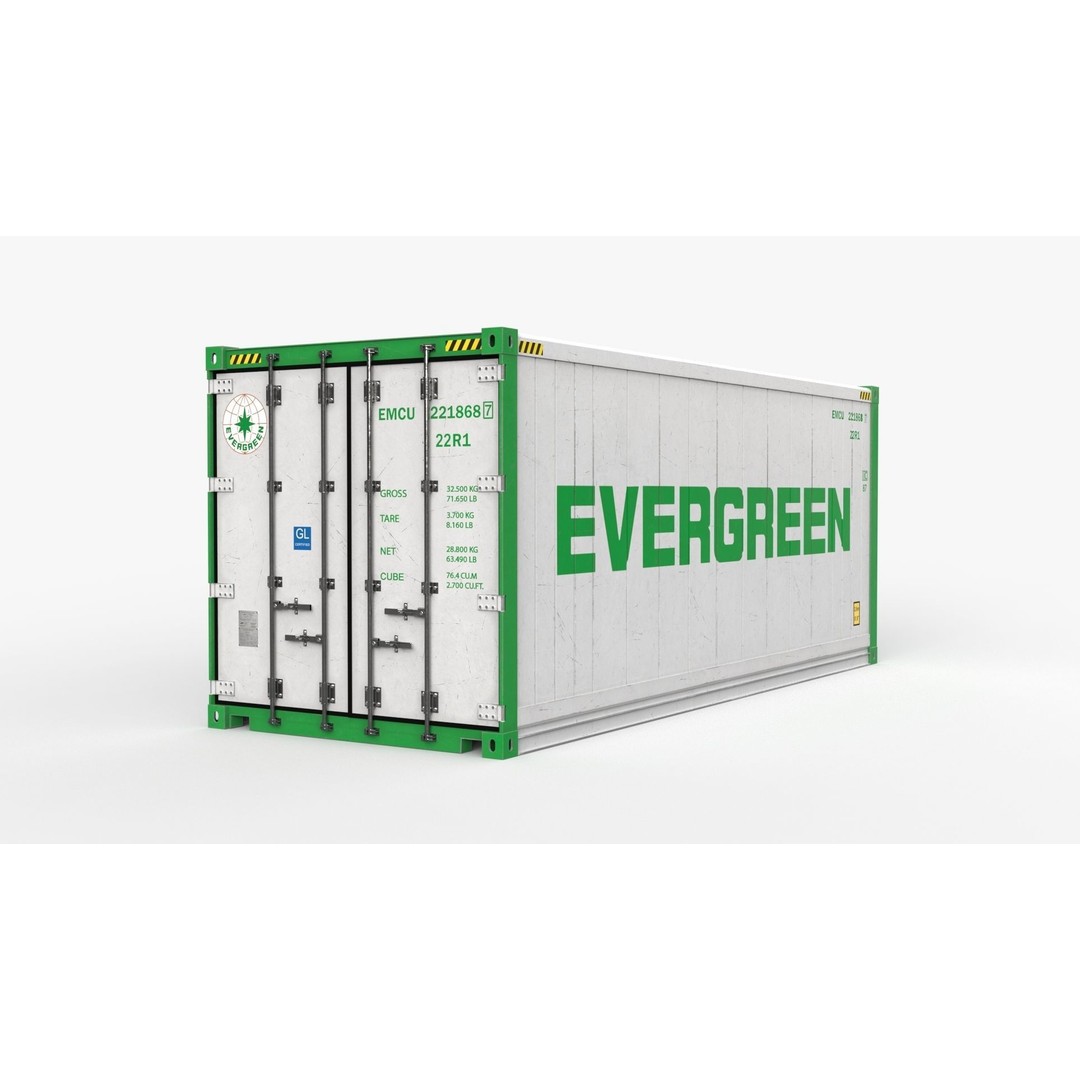 20ft Evergreen Shipping Container Reefer 3D Model – PBR High Cube, FBX - View 7