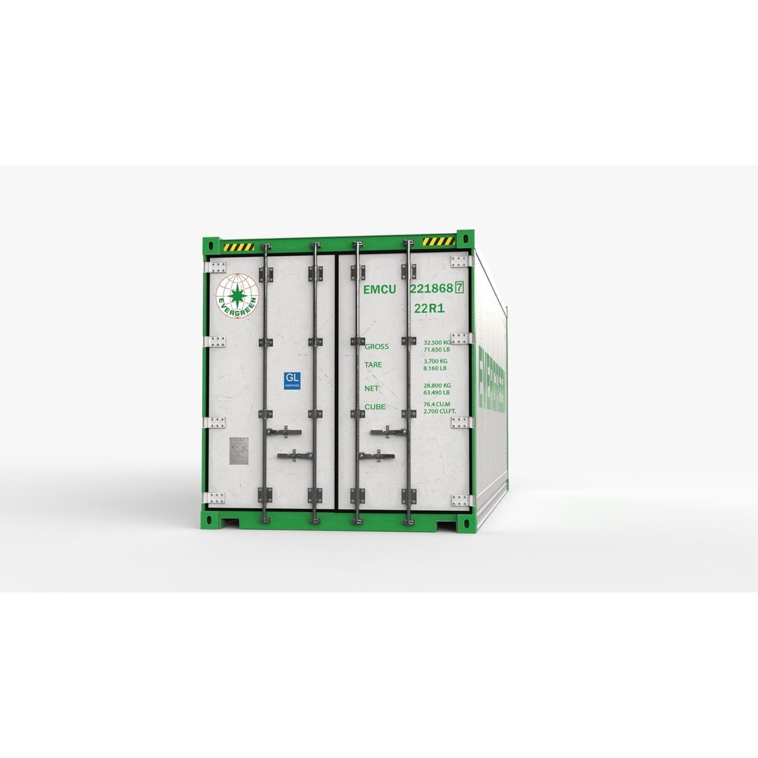 20ft Evergreen Shipping Container Reefer 3D Model – PBR High Cube, FBX - View 8