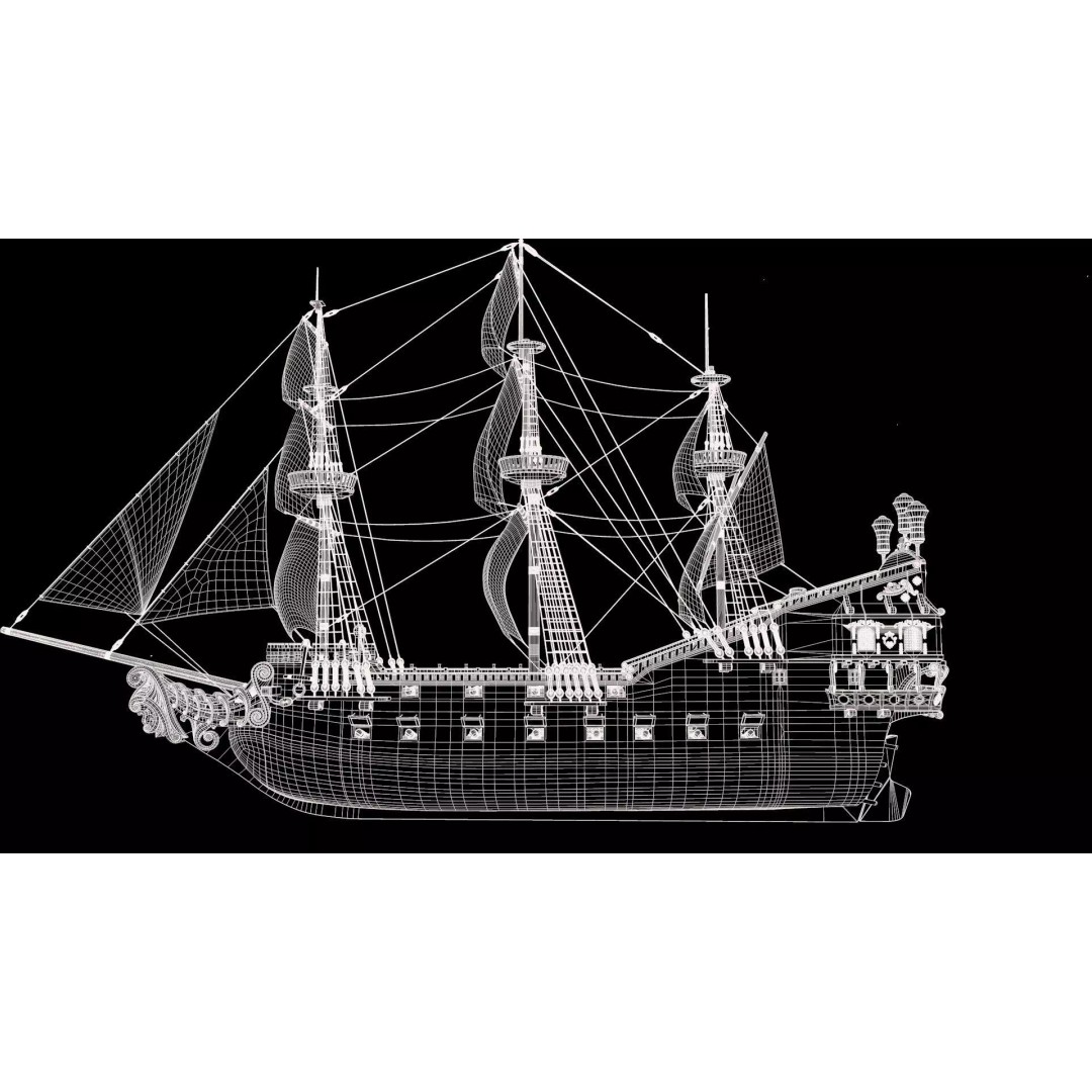 Galeon Pirate Ship 3D Model – Historic Watercraft, PBR Textures, Game Ready