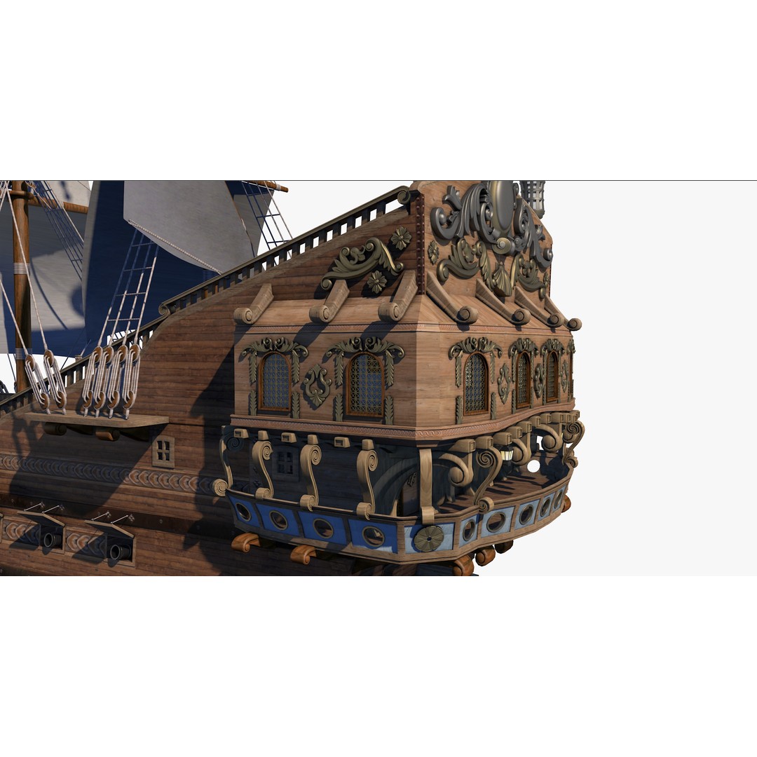 Galeon Pirate Ship 3D Model – Historic Watercraft, PBR Textures, Game Ready - View 10