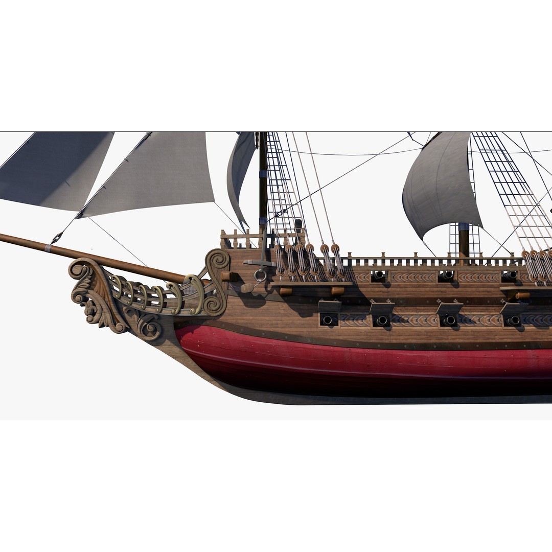 Galeon Pirate Ship 3D Model – Historic Watercraft, PBR Textures, Game Ready - View 11