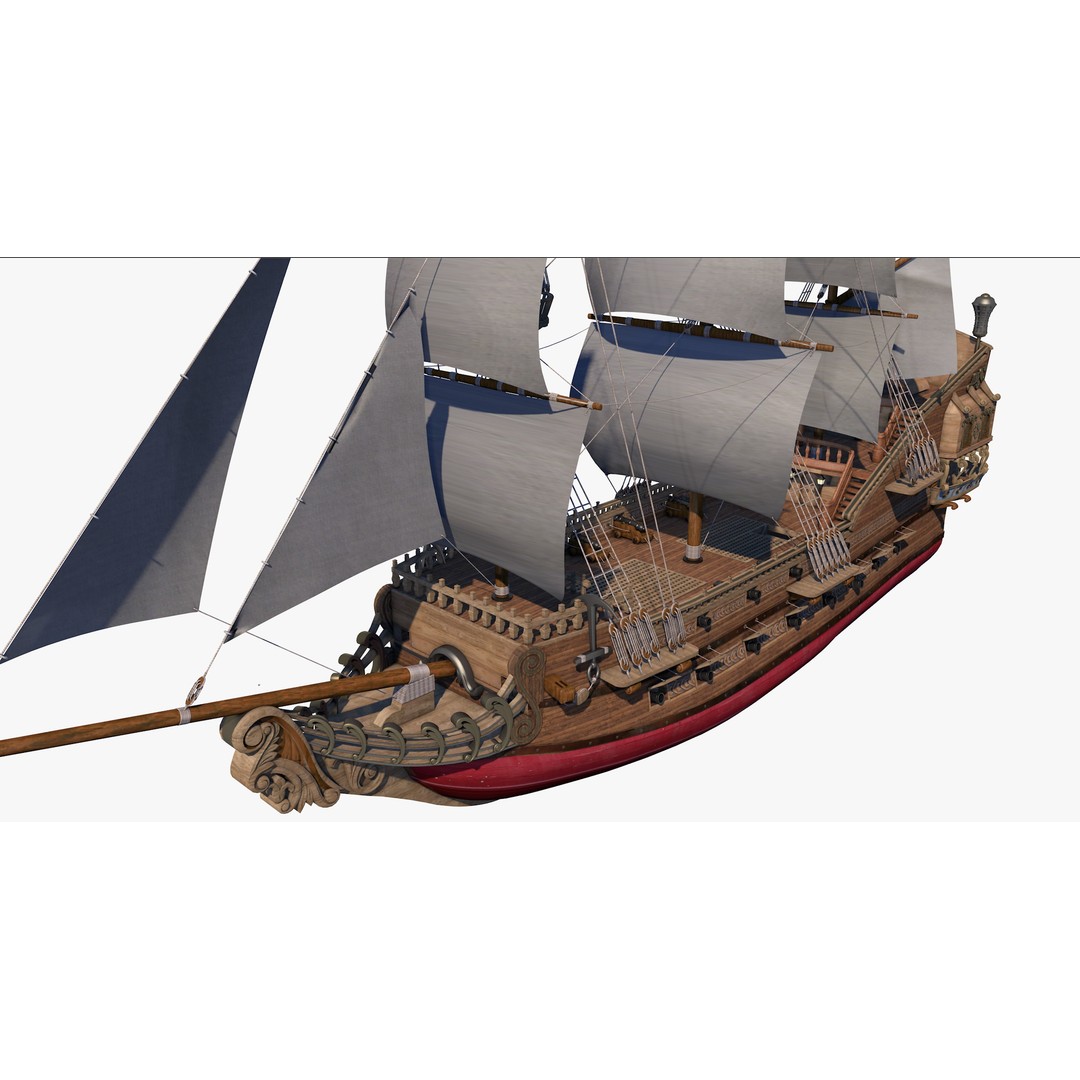 Galeon Pirate Ship 3D Model – Historic Watercraft, PBR Textures, Game Ready - View 12