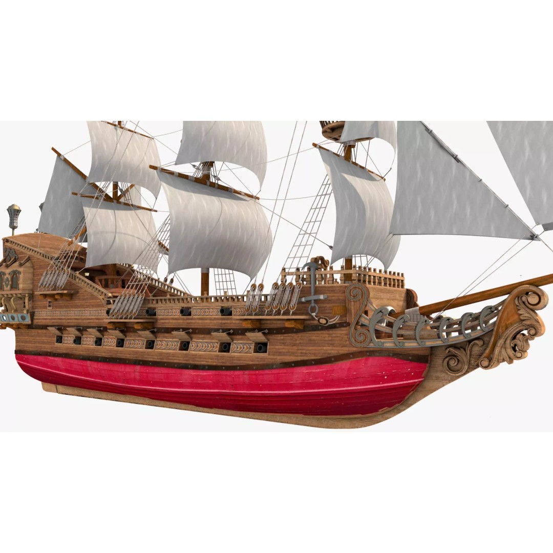 Galeon Pirate Ship 3D Model – Historic Watercraft, PBR Textures, Game Ready - View 14
