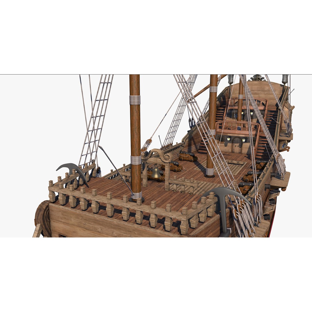 Galeon Pirate Ship 3D Model – Historic Watercraft, PBR Textures, Game Ready - View 15