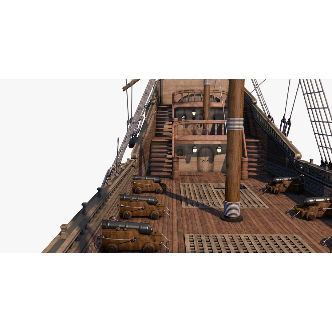 Galeon Pirate Ship 3D Model – Historic Watercraft, PBR Textures, Game Ready - View 16