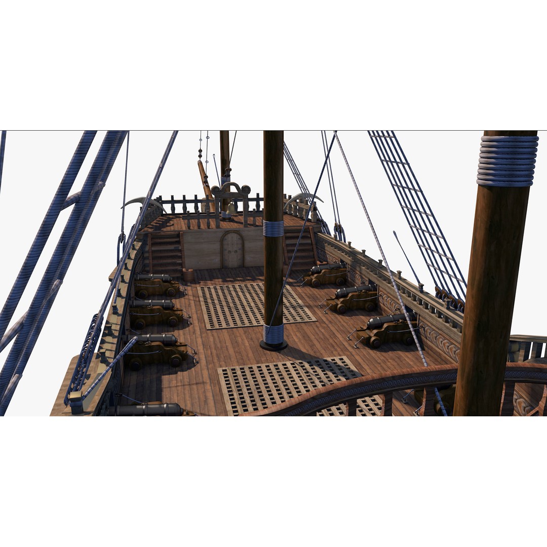 Galeon Pirate Ship 3D Model – Historic Watercraft, PBR Textures, Game Ready - View 18